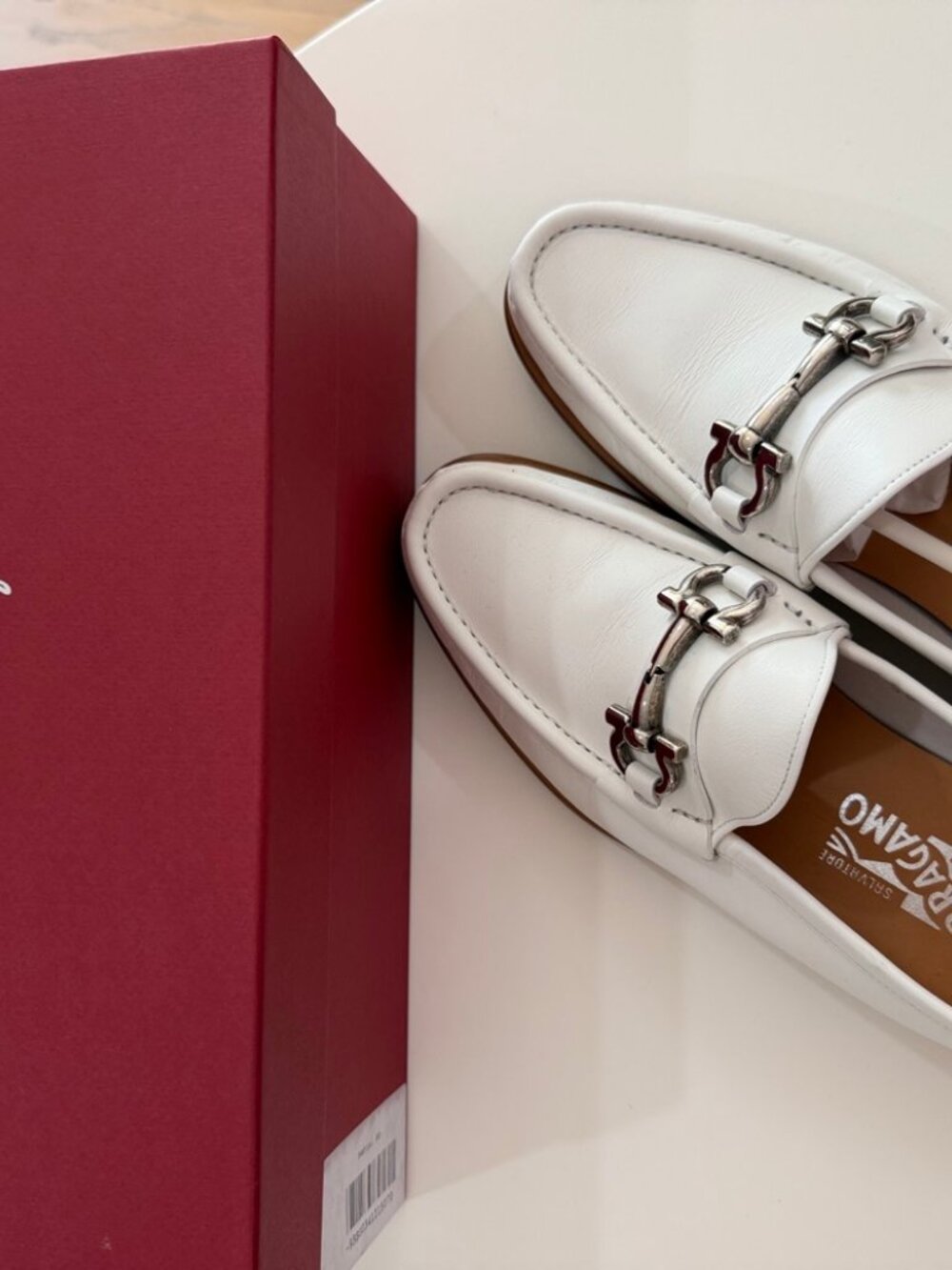 Salvatore Ferragamo Mason 3 Loafers White Leather Horsebit Size 7B